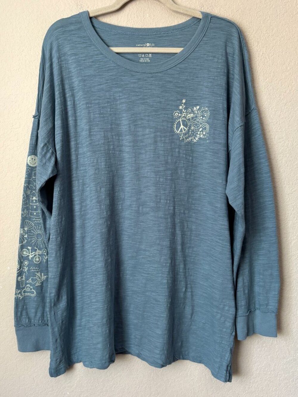 Natural Life Oversized Cotton Doodle Long Sleeve Tee Shirt